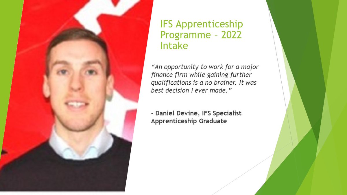 IFSApprentice's tweet photo. Only 6 days remaining until the application closes for this years intake of apprentices. This is a fantastic opportunity for anyone seeking a career in the Financial Services Industry. To apply click on the link below.
https://t.co/GYJQjGcFWC https://t.co/737EswhPmI