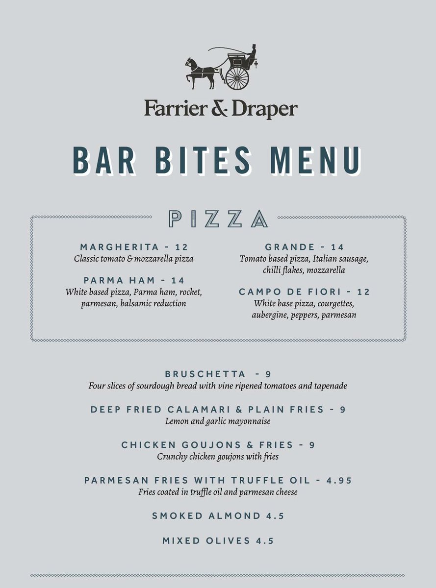 Fancy a nibble? We've got gorgeous pizzas and delicious bar bites available from 12 noon to 9:30pm!