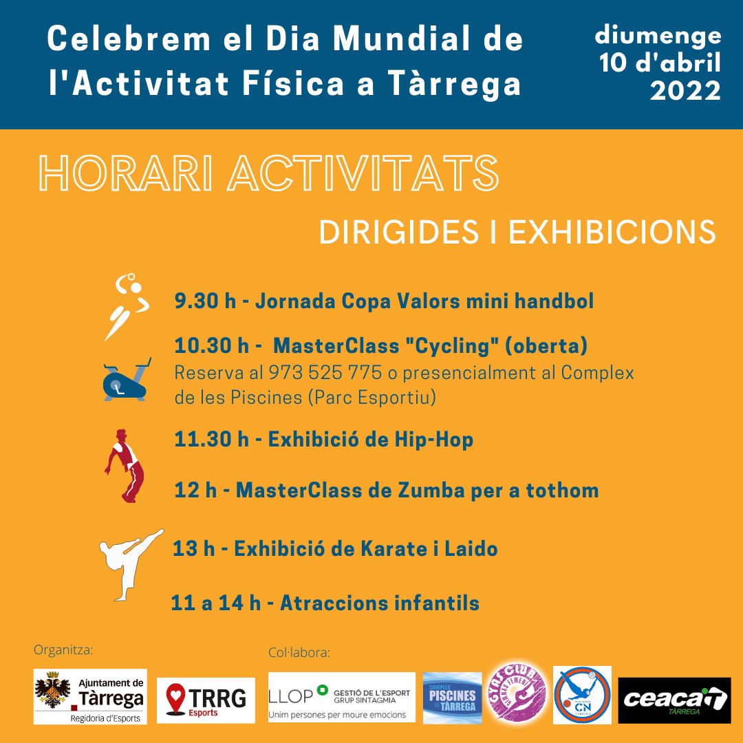 esportsaluttrrg's tweet photo. Demà i diumenge activitats per celebrar el Dia Mundial de l'Activitat Física! 🕺💃🏃‍♀️🏃‍♂️ https://t.co/zP0Vr3ynbB