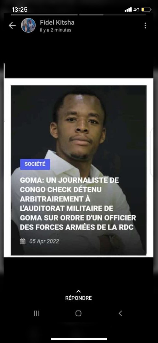 kapinga_yvonne's tweet photo. Nord-kivu: Un certain major asumani du tribunal militaire de Goma aurait ordonné la détention d'un journaliste de #Congocheck pendant qu'il était dans les courses du travail. Ce dernier vient de passer son premier jour a l'auditorat.
Free #basosila https://t.co/tiazZD99E1