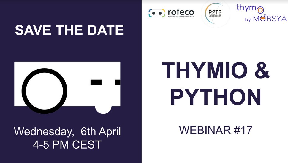 24 hours before our next webinar! The 6th April from 4-5 PM CEST! 

Tomorrow we will host our next webinar about Thymio and Python!

If you didn't already register, here is the link. We wait you with impatience!

docs.google.com/forms/d/e/1FAI…