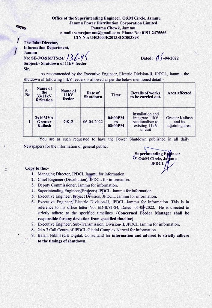SE (O & M) Circle Jammu JPDCL tweet media