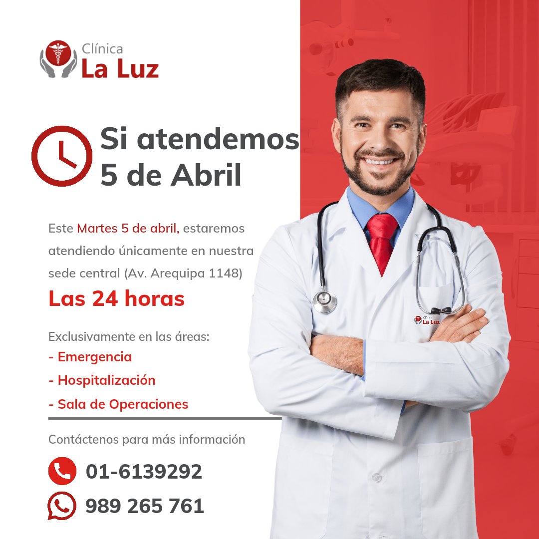 ClinicaLaLuz's tweet photo. 🚨 COMUNICADO 🚨
Debido al estado de emergencia anunciado en el decreto supremo Nro 034-2022-PCM estaremos atendiendo únicamente en nuestra sede central de la Av. Arequipa 1148, Santa Beatriz, Lima, las 24h en las áreas de emergencia, sala de operaciones y hospitalización. https://t.co/GwJDSjR0FU