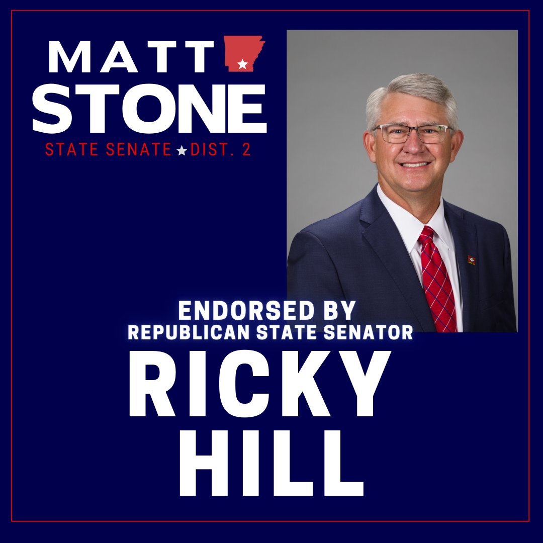 StoneforAR's tweet photo. Thank you Senator @VoteRickyHill for endorsing me in my bid  for Republican State Senate, Dist. 2.  #ARLEG https://t.co/4l3dzrVoBo