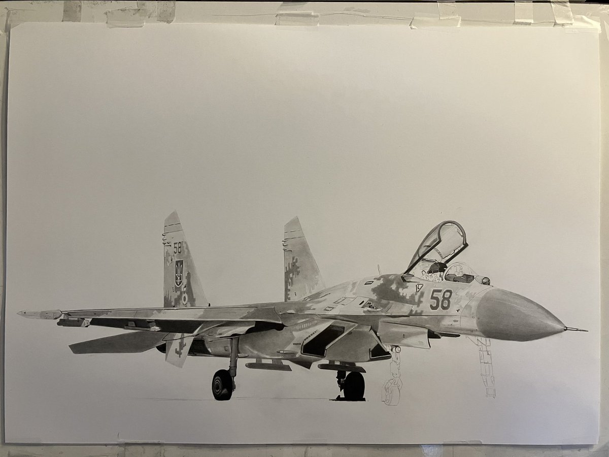 NGAutoArt's tweet photo. Decent progress last night / this morning on “Grey Wolf”. More later! #greywolf #Ukraine #OleksandrOksanchenko #SukhoiSU27 #DisplayPilot #tribute #pencildrawing #art #aviationart #artist #avgeek #UkraineRussiaWar #PutinIsaWarCriminal https://t.co/YuJIQVjyoU