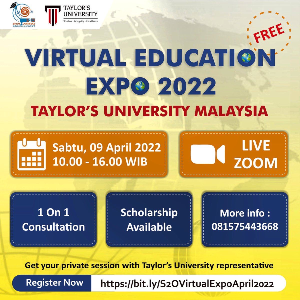 study2overseas's tweet photo. Catat tanggalnya ya🥰

Hari, tanggal  : Sabtu, 09 April 2022
Jam                  : 10.00 - 16.00 (1 On 1 Consultation - 45 minutes per student)
Lokasi             : Zoom Meeting
Biaya               : FREE 

Link registrasi
https://t.co/3mV1Y0CpkX

More info
WA : 081575433668 https://t.co/qMqcWV7P3c