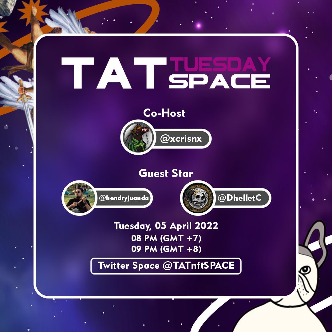 TAT tuesday space with our guest star <a href="/hendryjuanda/">hendryjuanda</a> <a href="/DhelletC/">dhellet</a> and cohost <a href="/xcrisnx/">crisna</a> 🚀🚀

8pm (wib) gmt +7
9pm (wita) gmt +8

See you peeps 💓💓

#font #calligraphy #calligraffity #TATspace #TATtuesdayspace