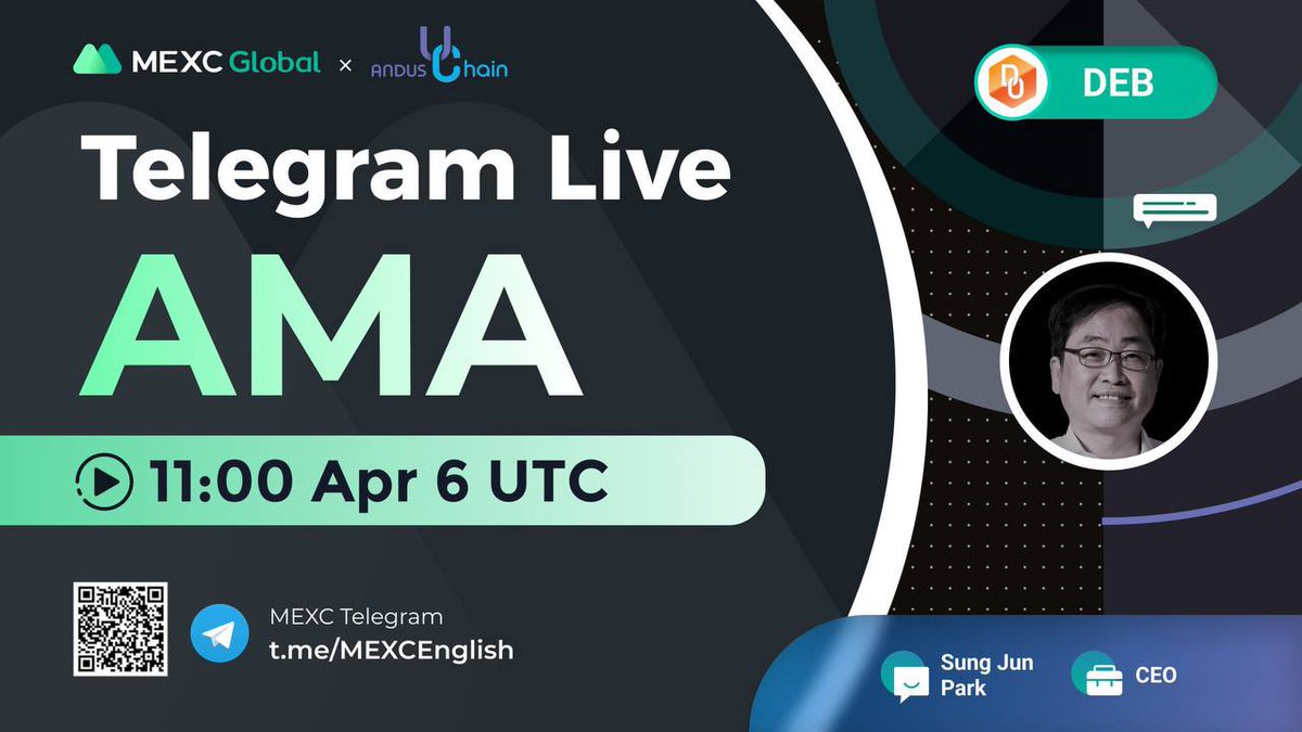 MEXC (@mexc_official) on Twitter photo Join #MEXC AMA with <a href="/AndusChain/">AndusChain</a> at 11am on Apr 6 UTC in our Telegram group: t.me/MEXCEnglish
10ppl * 10 $DEB giveaway:
✅Follow @MEXC_Global & <a href="/AndusChain/">AndusChain</a> 
✅Like, RT & Tag 3 frds
✅Sign up: bit.ly/3gzIm3J
More $DEB rewards for grabs at live #AMA! Join #MEXC AMA with <a href="/AndusChain/">AndusChain</a> at 11am on Apr 6 UTC in our Telegram group: t.me/MEXCEnglish
10ppl * 10 $DEB giveaway:
✅Follow @MEXC_Global & <a href="/AndusChain/">AndusChain</a> 
✅Like, RT & Tag 3 frds
✅Sign up: bit.ly/3gzIm3J
More $DEB rewards for grabs at live #AMA!