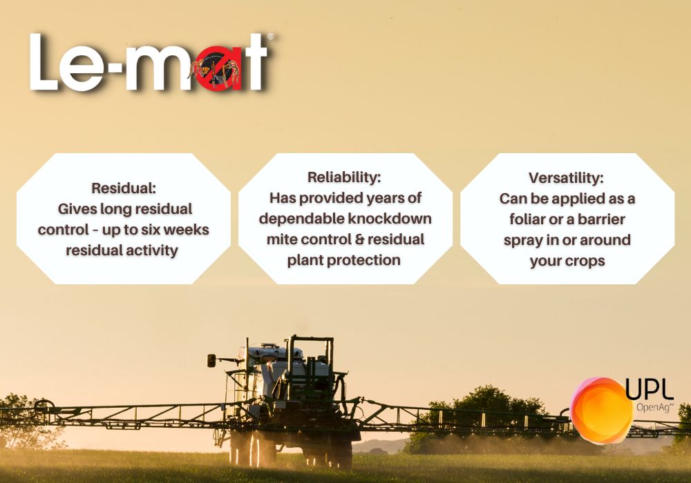 UPLAUSLtd's tweet photo. Le-matยฎ gives growers long residual activity, #versatility, #reliability and more! Providing many years of dependable #knockdown #mitecontrol and residual #plantprotection to #growers across #Australia. #UPL #OpenAg
Want the benefits? ๐ https://t.co/Dkk3pVp6Bp https://t.co/jatMaZC0Dc
