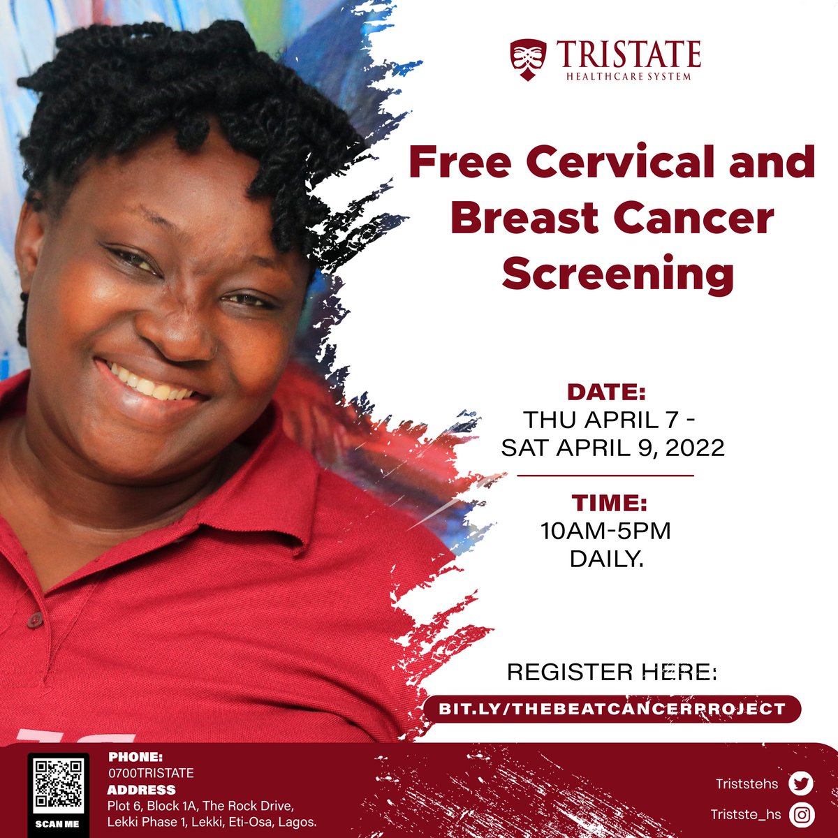 TristateHs's tweet photo. @aproko_doctor It's true. A lot of people don't know that we are running FREE Breast and Cervical Cancer tests this week and they can register or simply walk in. #PastorAdeboye #Gbagada #MKOAbiola #ajah #AAandO #Simi https://t.co/ouM6VGanWq
