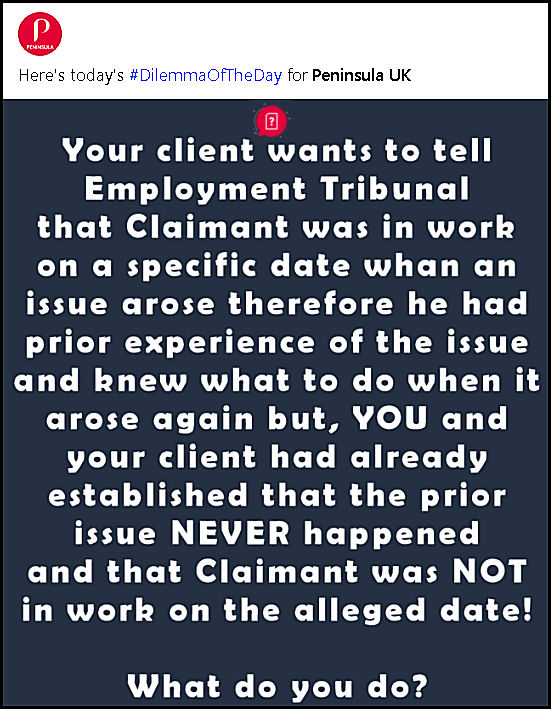Luchta3's tweet photo. https://t.co/WR79HP832q
@Peninsula_uk's answer is to tell #EmploymentTribunal that Claimant was in work on the specific date and dealt with the issue; so he knew what to do! #EmploymentLaw #ukemplaw @ForbesBizCncl #emplaw @sra_solicitors #HR @Peter__Done @Kate1Palmer #hrreview https://t.co/Jpes5Jjoyn