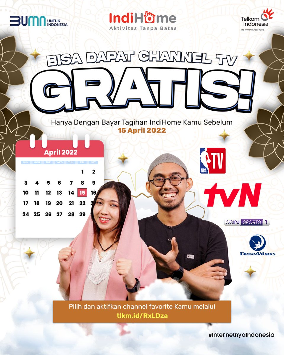 MySumatera's tweet photo. Kapan lagi dapat Channel TV gratis hanya karena bayar tagihan IndiHome lebih cepat? ✨

Yuk bayar tagihan kamu sebelum tanggal 15 Maret 2022 biar dapat Channel TV gratisnya! ✅

#IndiHome #InternetnyaIndonesia #AktivitasTanpaBatas #JUNGKOOK https://t.co/YIjGEOcbLM