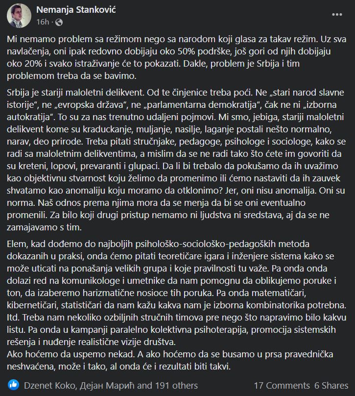 MarcoCvetkovic's tweet photo. Mnogo mi je drago što sam naleteo na ovog momka... zdrav razum i preko potreban zdrav način iskazivanja stava.  

Nemanja Stanković 👇👇👇👌👌👌

#Srbija #izbori2022 https://t.co/pSZOE0WSMV