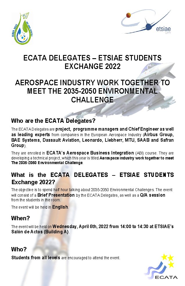 m_chimeno's tweet photo. Airbus Group, BAE Systems, Dassault Aviation, Leonardo, Liebherr, MTU, SAAB y Safran Group... Representantes de todas ellas colaboran intensamente en el Curso ABI 2022 de #ECATA para encontrar un futuro viable y sostenible para la aviación.

Mañana a las 14:00 en @aeroespacialUPM https://t.co/1Dv4W0QIWv