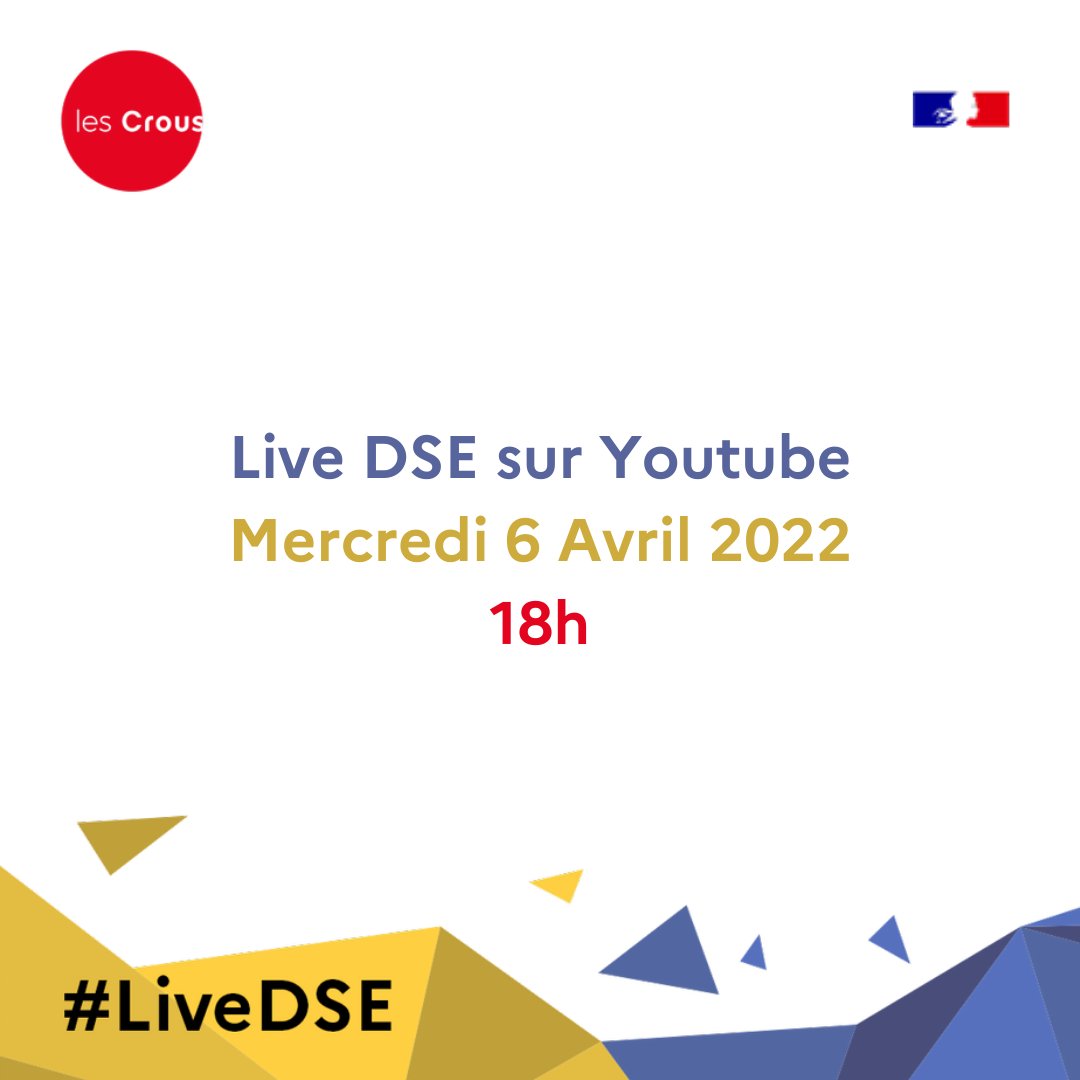 etudiantgouv's tweet photo. [🔴#LiveDSE] Le live DSE, c'est demain à 18h !

Tout savoir sur la demande de bourses et de logements #crous .

📍On vous donne rendez-vous demain soir sur la chaine youtube @Cnous_LesCrous , pour le live sur le Dossier social étudiant.

https://t.co/J3LhytRc9r https://t.co/S0RPWKcrKu