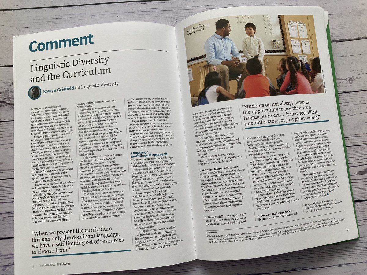 JoteachesEAL's tweet photo. Another interesting read in the @EAL_Journal from @EAL_naldic by @4bilingualism about how we can “plan for students to engage in learning in and through their own languages”. #EAL #EALTwitter #EALlearners #multilingualclassrooms #multilinguallearners #inclusiveclassrooms https://t.co/n4sjBj0iNC