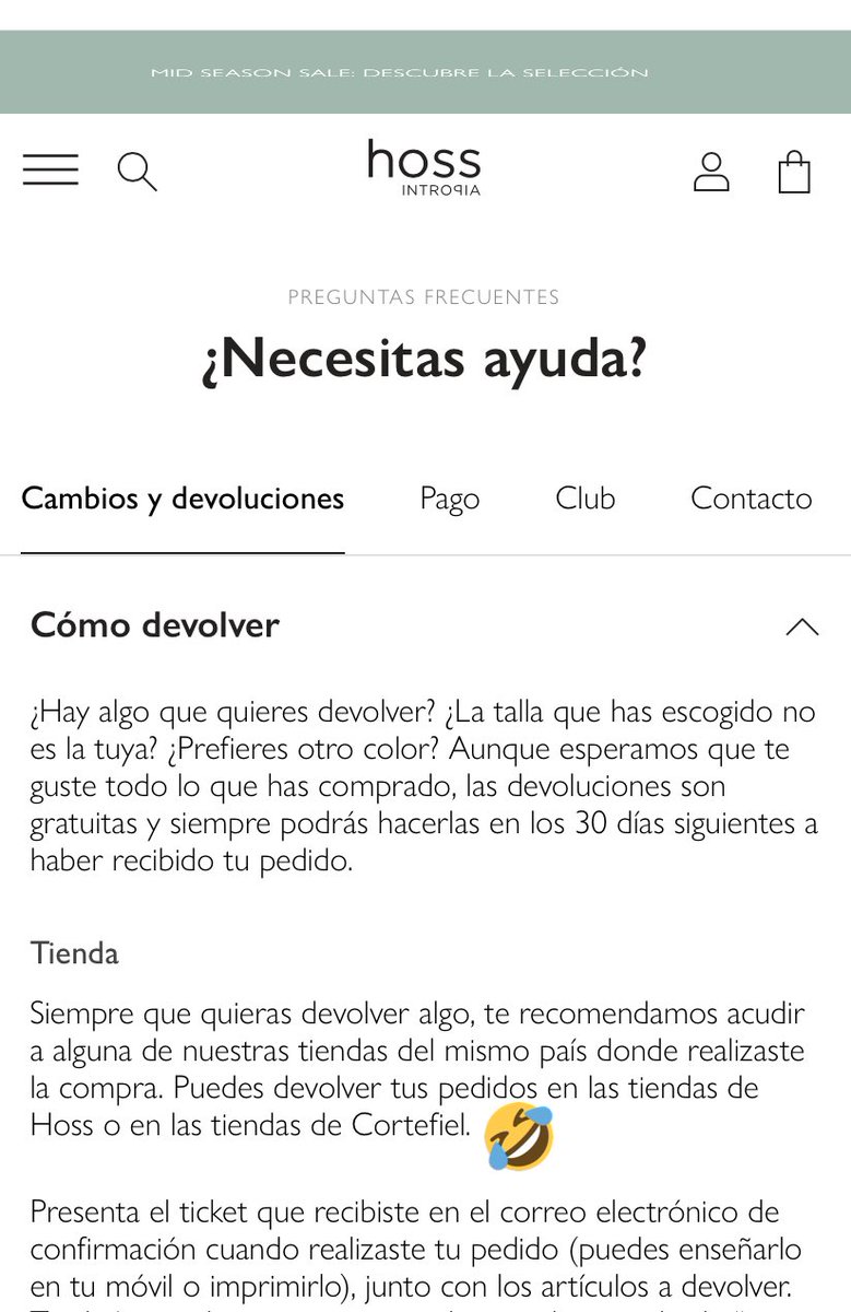 annafuer's tweet photo. Queridos @HossIntropia en vuestra web/emails decís q podemos devolver un pedido en tiendas @Cortefiel_es pero en la del cc Glòries en BCN se negaron a aceptar mi devolución 😠 https://t.co/66uc4moBH6