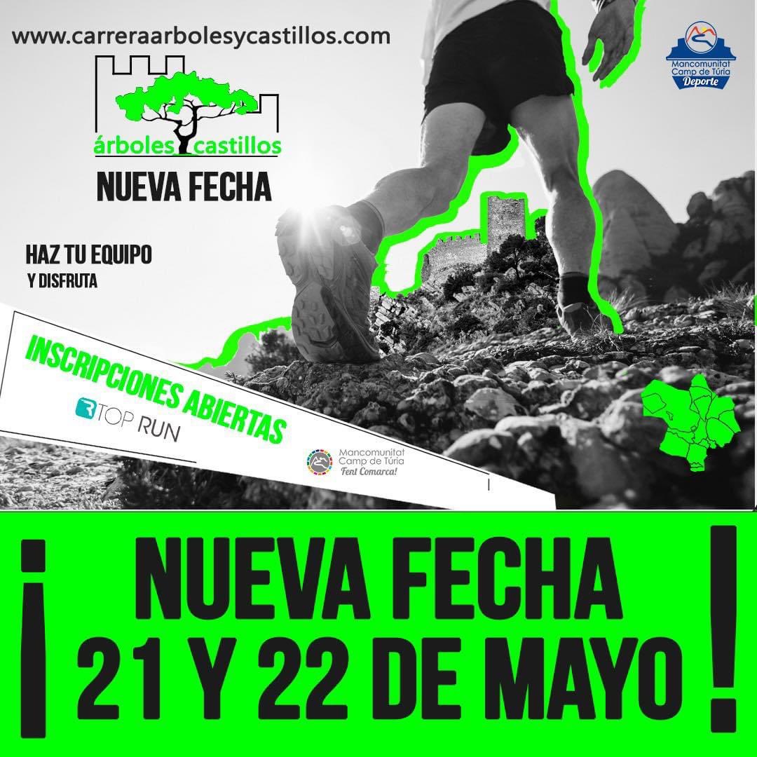 ‼️Nueva fecha para <a href="/arbolcastillo/">Arboles y Castillos</a>‼️

📆 21 y 22 de mayo 

Las inscripciones siguen abiertas en <a href="/TopRunES/">TopRun.es</a> ✍🏻

ℹ️ carreraarbolesycastillos.com