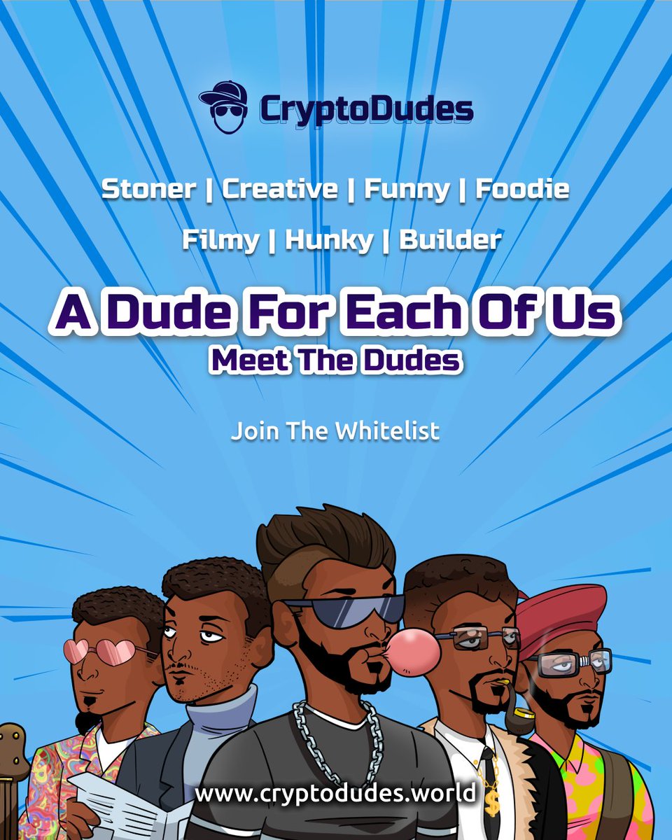 prachishuklaa's tweet photo. Cryptodudes is an exclusive collection of NFTs sourced from diverse personalities around us. Whether you are a gym bro, the finance freak, or the dad of the group, #meetthedudes here. Join the whitelist: https://t.co/1ESG62p5rZ
#CryptoDudes #NFTProject #NFTCommunity https://t.co/4lKrpBHg8t