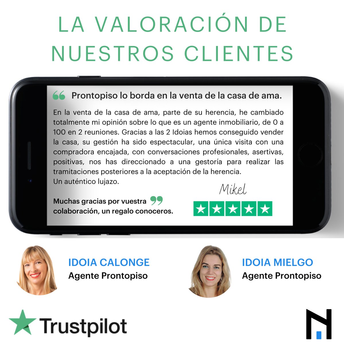 ProntoPiso's tweet image. 😃Nos sentimos muy orgullosos de tener clientes satisfechos con el servicio prestado por dos agentes de Prontopiso Bizkaia. Gracias chicas por vuestra profesionalidad. 👏🏻

✔️Las opiniones de los clientes nos demuestran que el trabajo constante es gratamente valorado.🙌🏼

#proptech