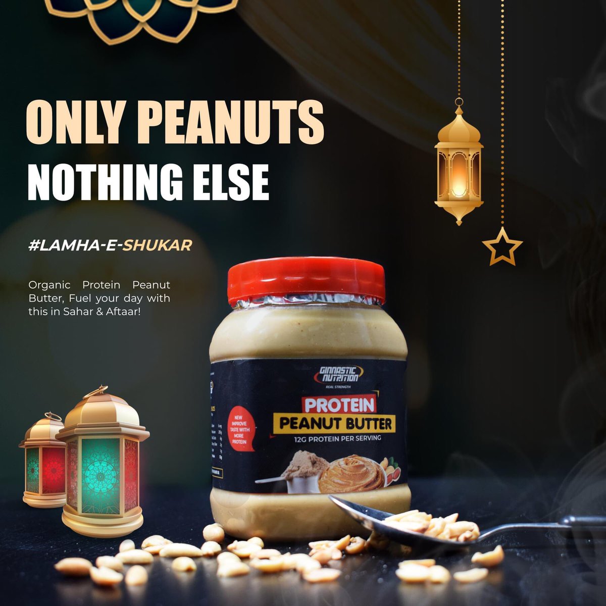 Ginnasticpk's tweet photo. Only peanuts, Nothing Else!
In this Ramadan you can enjoy Sehar &amp; Aftaar with Organic Protein Peanut Butter of Ginnastic Nutrition | Fuel your day!
Ramadan Sale: https://t.co/RdjM0LehSo
#LamhaEShukar #Myginnastic #ginnasticnutrition #Ramadan #RamadanSale #TimeforTogetherness https://t.co/CdWkYrY9Lp
