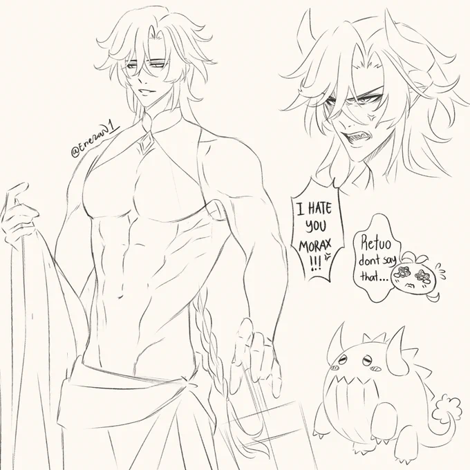 ( ͡° ͜ʖ ͡° ) fun sketches of Morax's dragon husband
#ReZhong 