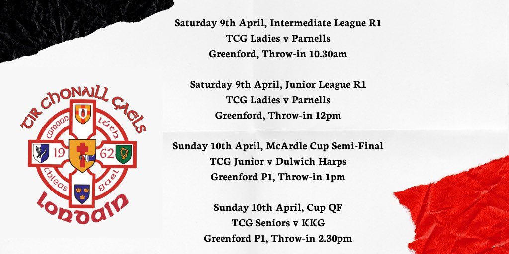 TirChonailGaels's tweet photo. This weekend sees all four adult teams return to action🙌🏽

One for the history books as the ladies line out with two teams competing at both Intermediate and Junior level.

Best of luck to all squads and management!

#TCGAbú🔴⚪️ https://t.co/Y7LjcrVrQV