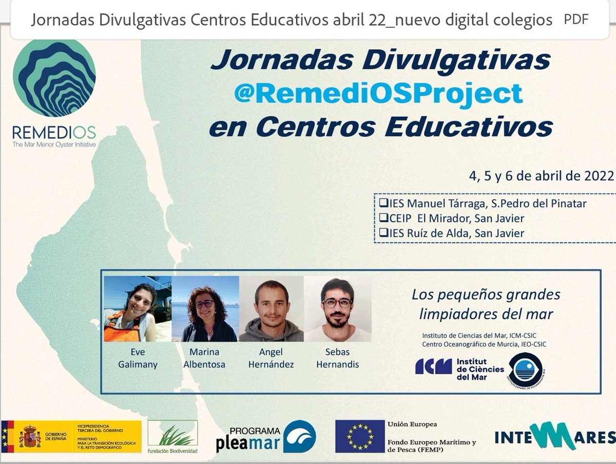 CarlosMeziat's tweet photo. VII SEMANA CULTURAL CEIP EL MIRADOR
Eve y Sebastián, del Instituto Oceanográfico, nos hablan de su proyecto de recuperación del Mar Menor. Las ostras, grandes filtradoras de algas. https://t.co/pCIf7koCpb