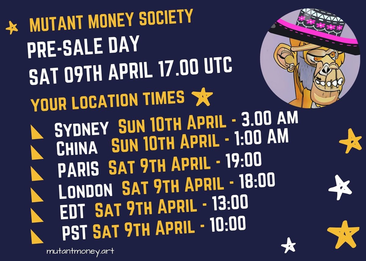 Pre-sale day is 09th April - 17.00UTC!

Since ETH has been up so much, we update our mint price to be 0.077ETH 🐦 More juice for you fam' 

Join: discord.gg/pBvYy6C6ev 

#nft #nfts #nftart #nftpopart #cryptoart #nftcommunity #aiart