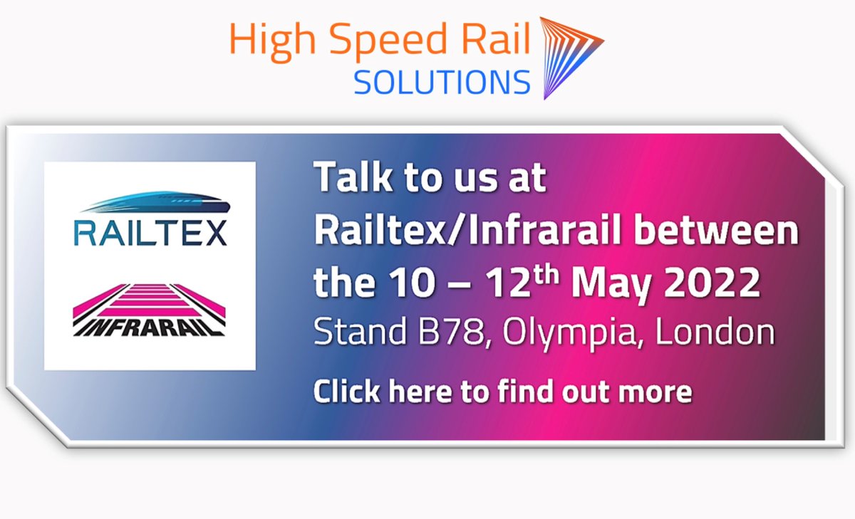 HSRsolutionsUK's tweet photo. The HSRS team are delighted to be exhibiting @Railtex between 10th - 12th May this year, at the Olympia London!

We are super excited to catch up with everyone from across the industry, keep an eye out for the team and come for a chat! https://t.co/SQDXDjD5M5
