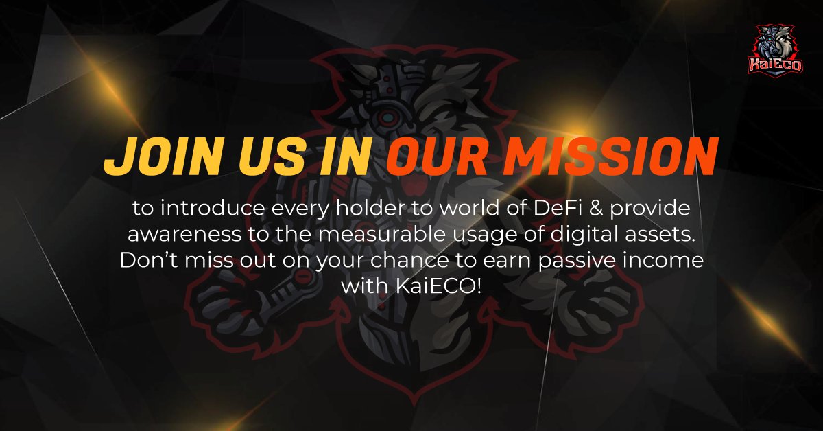 kai_ECO's tweet photo. ✨Join us in our mission to introduce every holder to world of #DeFi &amp; provide awareness to the measurable usage of digital assets. 
Don’t miss out on your chance to earn passive income with KaiECO🔥!
#gamefi #nfts #p2e #playtoearn #stakinh #kaieco #crypto #nftgame https://t.co/htLUV87KoN