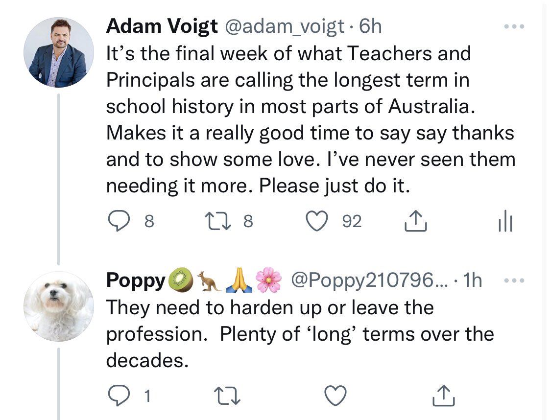 adam_voigt's tweet photo. Yeh you can probably sod off, Poppy. Blocked forever … there’s a long term for ya. 😅 https://t.co/T9Epa3sWOs