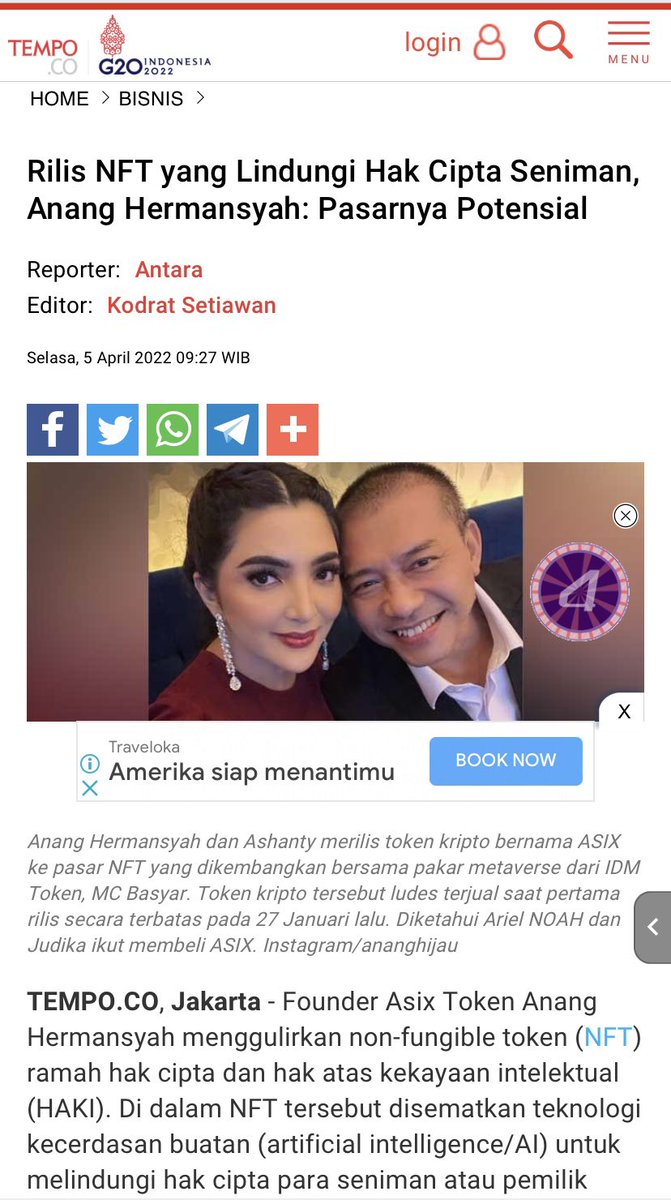 AsixPlusNFT's tweet photo. Anang Hermansyah Releases NFT Marketplace That Protects Artists Copyrights 👌🚀 https://t.co/OQIaBTcEru