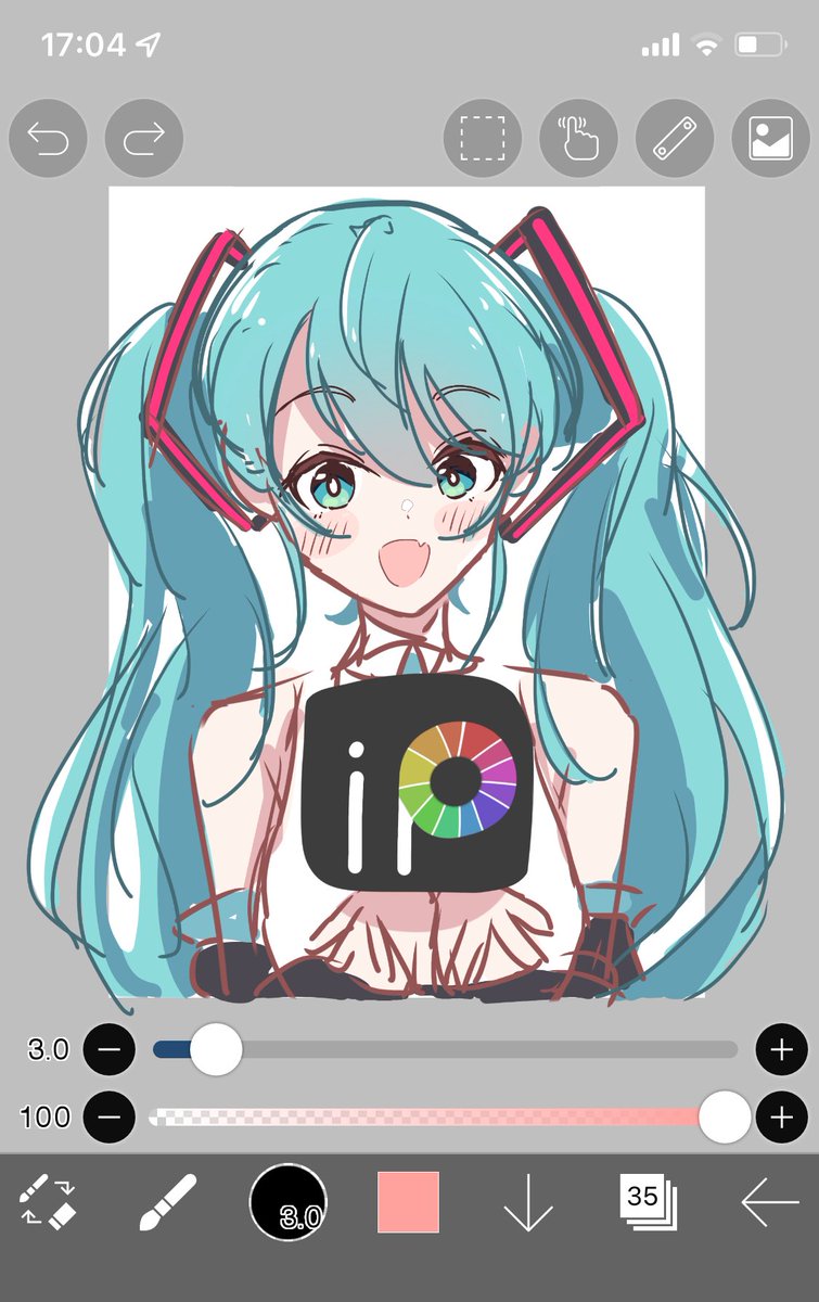 初音ミク 「最近スマホで描くこと増えたから、有料版のアイビス買った‼️✌️ 」|青木羅々のイラスト