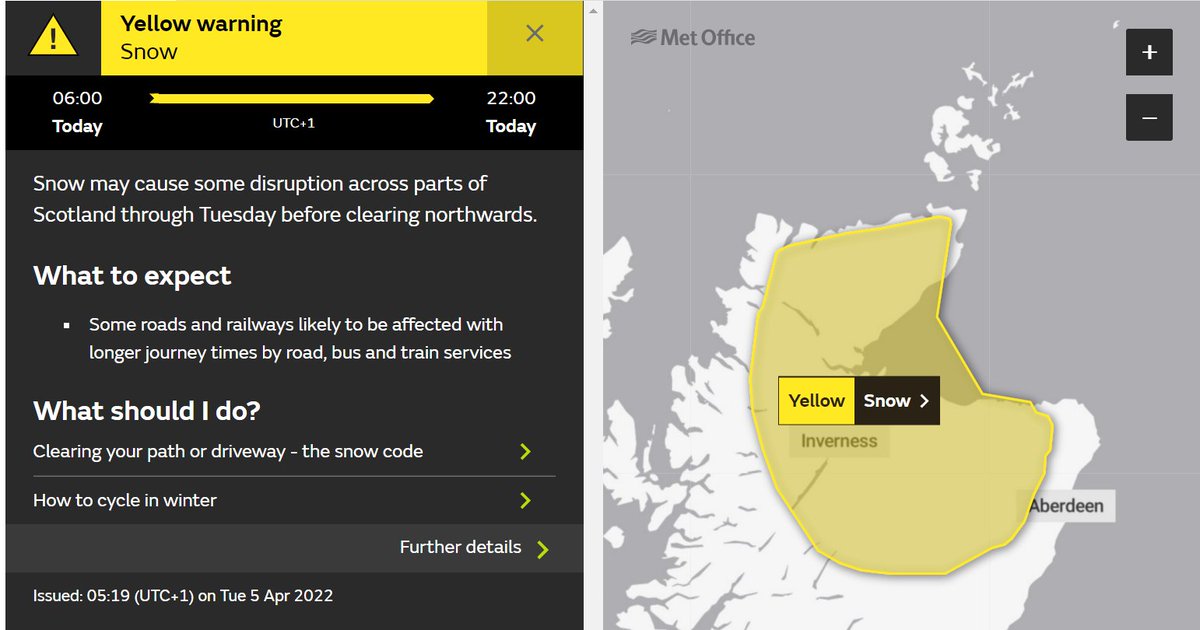 trafficscotland's tweet photo. ⚠️YELLOW WEATHER WARNING⚠️

The @metoffice have issued a YELLOW weather warning for 🌨SNOW🌨

TODAY (Tuesday 5th April) until 10pm. 

Full information can be found here👉 https://t.co/kcAUlczgN0

#DriveSafe https://t.co/aN8FWK1CCJ