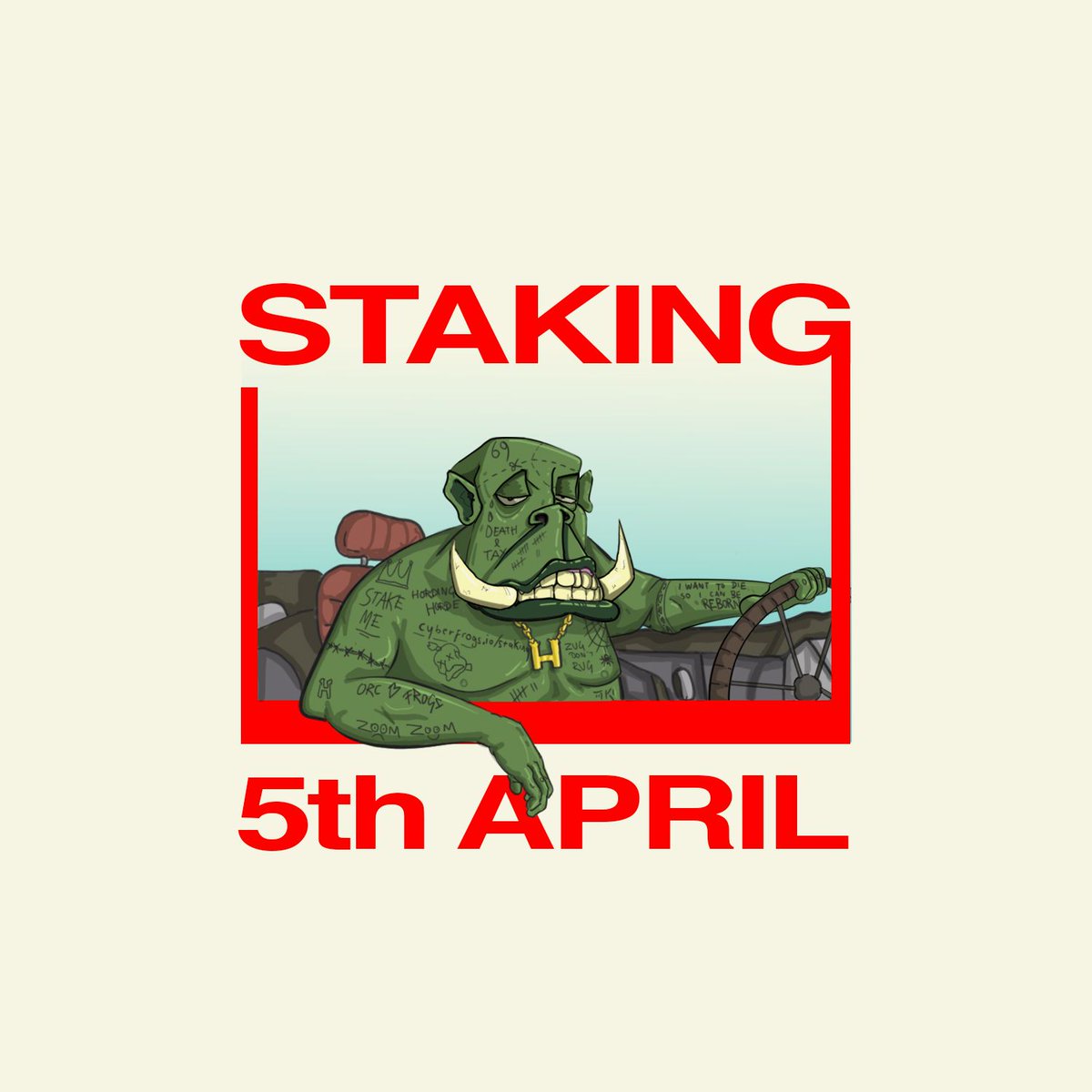 The day is here 💚

ORC ⚔️ STAKING 🥩 LATER TODAY 

Powered by <a href="/CyberFrogsNFT/">Cyber Frogs (!FF)</a> 🐸

NON ESCROW STAKING - EARN YOUR $HORDE 🪙 

Win game 👀
 
&amp; why not, let’s give away 5 orcs and 2 sol 🤷🏽‍♂️

4 winners, either 2 orcs or 1 sol -LIKE RTTT💣