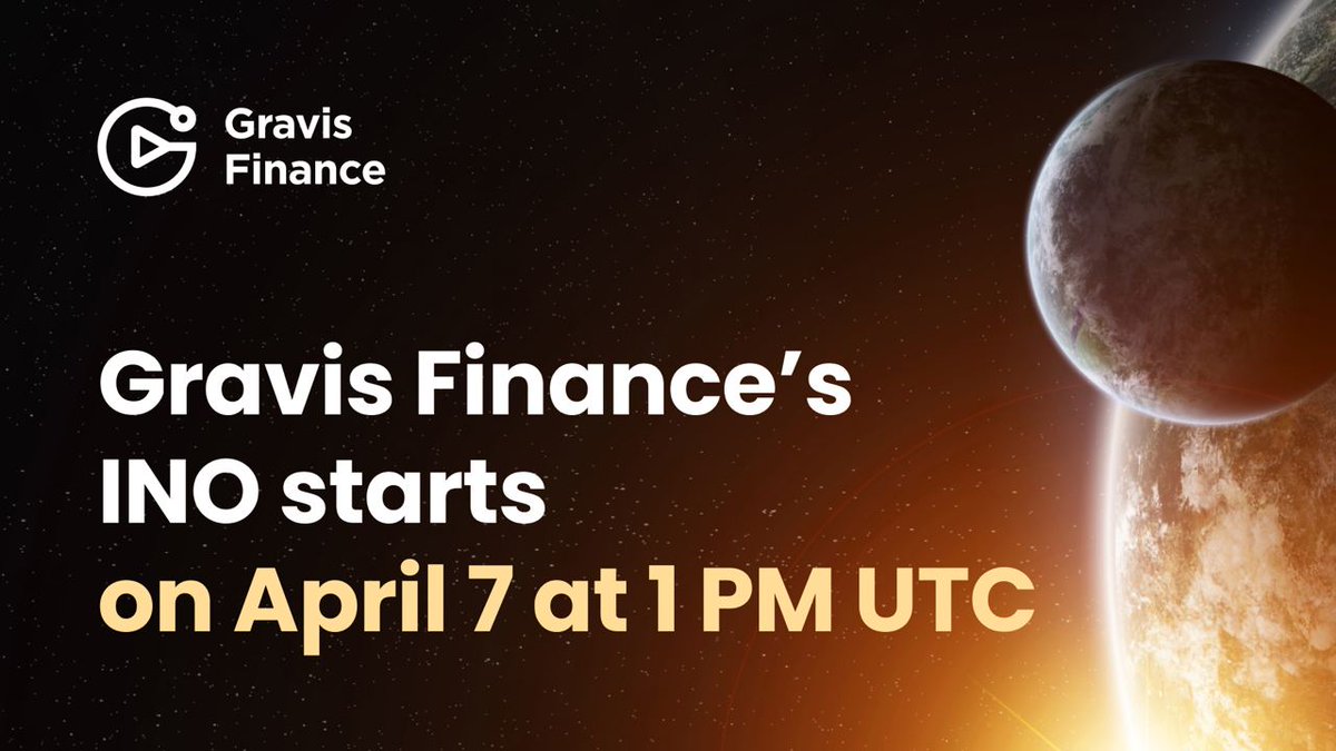 We are happy to announce that Gravis Finance’s INO starts on April 7 at 1 PM UTC 💥💥💥 public.gravis.finance In order to participate in the Public Round INO and join any of the 3 pools, you must sign up for the whitelist! gravis-finance.typeform.com/INOform