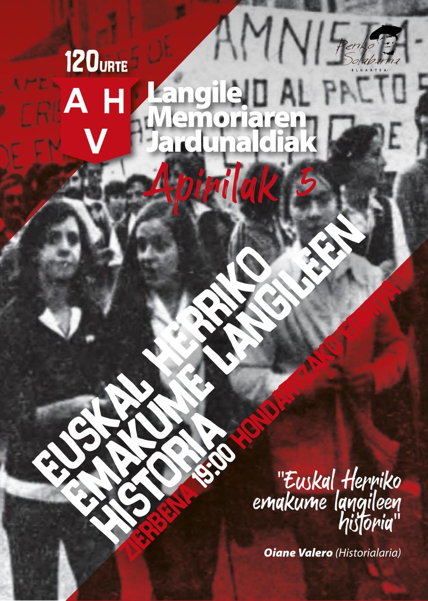 ❗GAUR!
▶️Zierbenan
🕖19etan
⛪️Hondartzako baselizan
🛠AHV 120 urte
👷🏻‍♀️Historia de las mujeres trabajadoras de Euskal Herria
👩‍💻Oiane Valero
⬇️⬇️⬇️⬇️⬇️⬇️