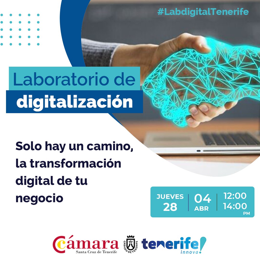camarasctfe's tweet photo. 📅 #SaveTheDate
Apunta esta fecha en tu calendario: el próximo 28 de abril dará comienzo la edición de este año de #LabDigitalTenerife con una gran jornada de presentación donde podrás descubrir de qué forma podemos ayudarte en el proceso de transformación digital de tu negocio. https://t.co/M0XktUYNZ9