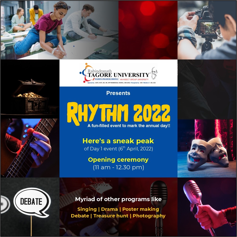 #RNTU's #Rhythm2022 on 6th April will see a host of fun-filled events. The first day of #annualdaycelebration will begin with an opening ceremony from 11AM- 12.30PM. Soon after this, all the #thrillingevents would begun with #excitingsurprises.