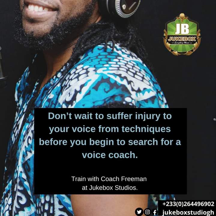 jukeboxstudiogh's tweet photo. Don't wait to suffer injury to your voice from techniques before you begin to search for a voice coach.

Train with Freeman Daniel Ame  !!!
We are located at East Legon, near Trinity Baptist.
#JukeboxStudios #coachfreeman #coachfreemaname #voicetraining #talentgrooming https://t.co/ODAiQu6JAP