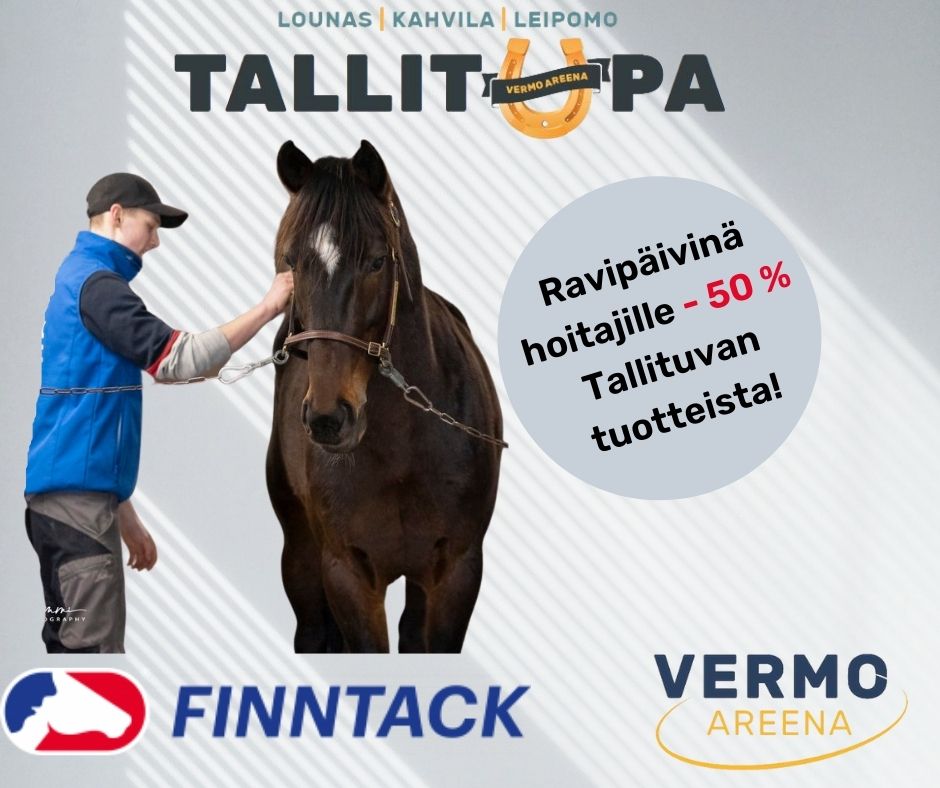 VermoAreena's tweet photo. Yhteistyössä @FinnTack kanssa aloitamme käytännön, jossa ravipäivinä kilpailevien hevosten hoitajat asioivat Vermon Tallituvassa puoleen hintaan! Lue lisää täältä: https://t.co/DkADKdK1S7 #ravit @Ravivalmentajat https://t.co/8JRfjoqYDk