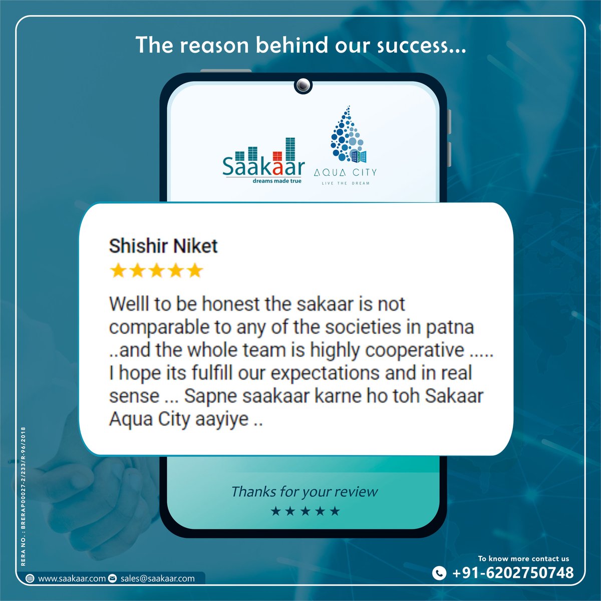 SaakaarConst's tweet photo. #Thankyou for giving us five stars and for your kind words.
Thank you for choosing #Saakaar "Aqua City" as your #dreamhome.
Saakaar Aqua City, a #township that combines #luxury and #ecofriendly #living, offers you to enjoy a sustainable #lifestyle in the middle of #nature https://t.co/aLxTr37Ng2