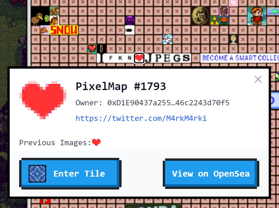 DavionTheDK's tweet photo. @richerd @PixelMapNFT is almost exactly that from 2016, except in a decentralized form (no1 can censor what you put on pieces owned by you). Plus texts, history fully recorded on-chain w snapshots &amp; a tiny "metaverse-like" game where each spot serves as a tiny house of individual owners😃 https://t.co/DDKHZZ0mnx