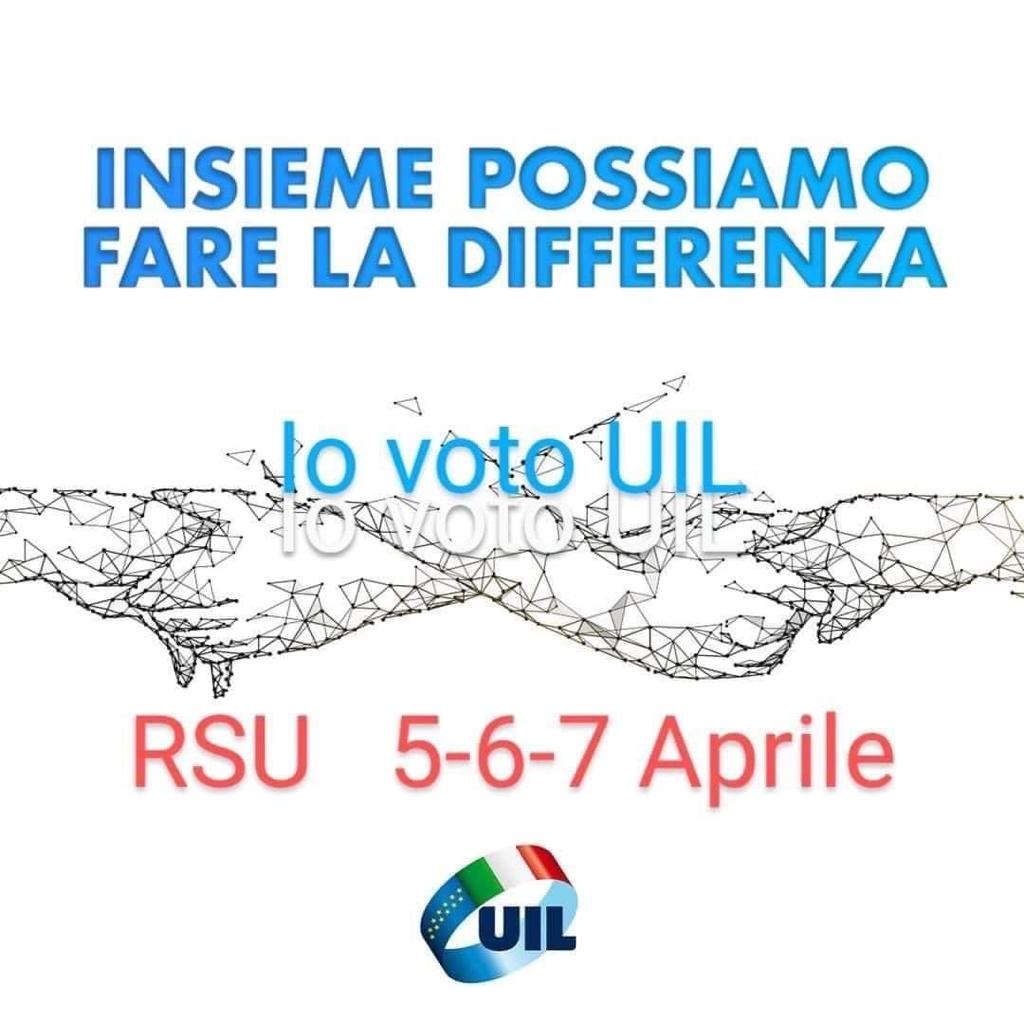 uilcesena's tweet photo. 5-6-7 Aprile io voto UIL!
INSIEME POSSIAMO FARE LA DIFFERENZA. 
#ElezioniRSU#UILFPL https://t.co/9kmet3vmRz