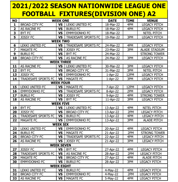 magate_fc's tweet photo. Our #NLO22 Season Fixtures 📋

#WeAreMagate 
#GatewayToGreatness https://t.co/sY1Qncbbh6