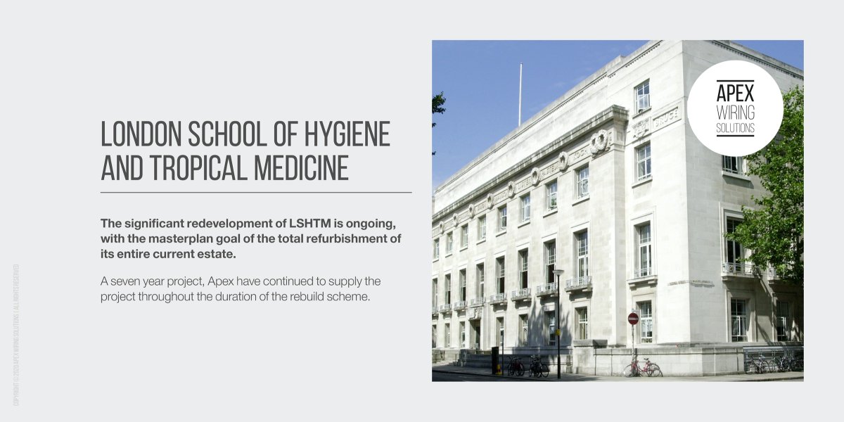 The redevelopment of The London School of Hygiene and Tropical Medicine is a seven-year project that is currently ongoing. Apex has provided modular wiring solutions throughout the fit-out.

apexwiringsolutions.co.uk