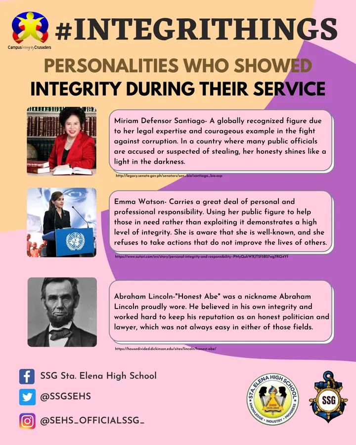 SSLGSEHS's tweet photo. Talking about integrity? Here's some of the personalities who showed integrity during their service.
#Integrithings #SSGSEHS https://t.co/LwBfeG9brk