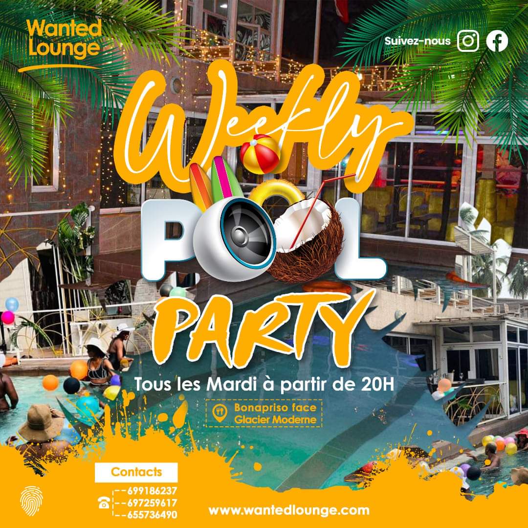 Ledawa's tweet photo. WANTED LOUNGE - WEEKLY POOL PARTY 🌊🏊🏽
✅ RDV TOUS les MARDIS dès 20h au Wanted Lounge à Bonapriso en face du glacier moderne pour vivre une ambiance unique.✨
#WeeklyPoolParty #WantedLounge
#DOPE #DCLP #piscineparty #mardi #clubprivée
#DOUALACESTLAPUISSANCE https://t.co/AJcj8whcgH