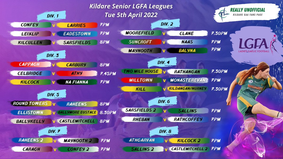 KildareFan2025's tweet photo. The @KildareLGFA1 senior leagues get going tonight and there are LOADS of football games around the county for you to enjoy!! https://t.co/2DfIkihd7a